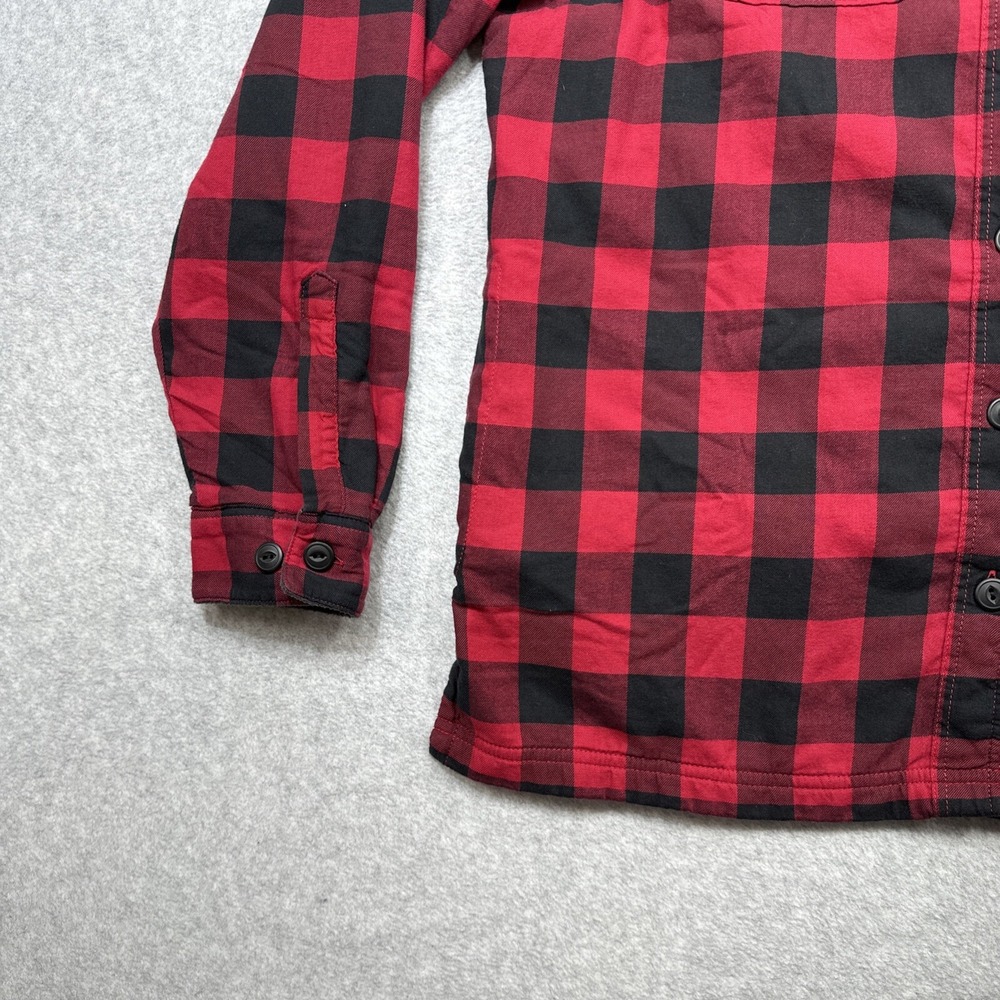 LL Bean Fleece Lined Flannel Hoodie Women Small Red Buffalo Plaid Cozy Shacket - Picture 5 of 13